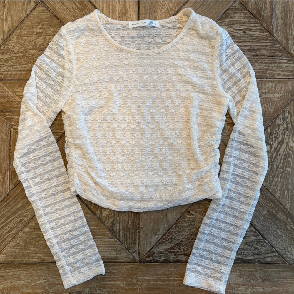 Altar'd State Cream Lace Long Sleeve Top
